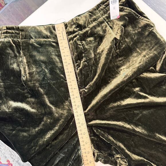 Anthropologie Womens XL Velvet Wide Leg Pants Green Elastic Waist Boho Holidays - Picture 11 of 13